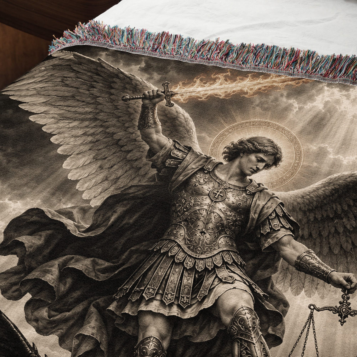 CalmNestStyle Saint Michael Defend Us in Battle jacquard woven blanket