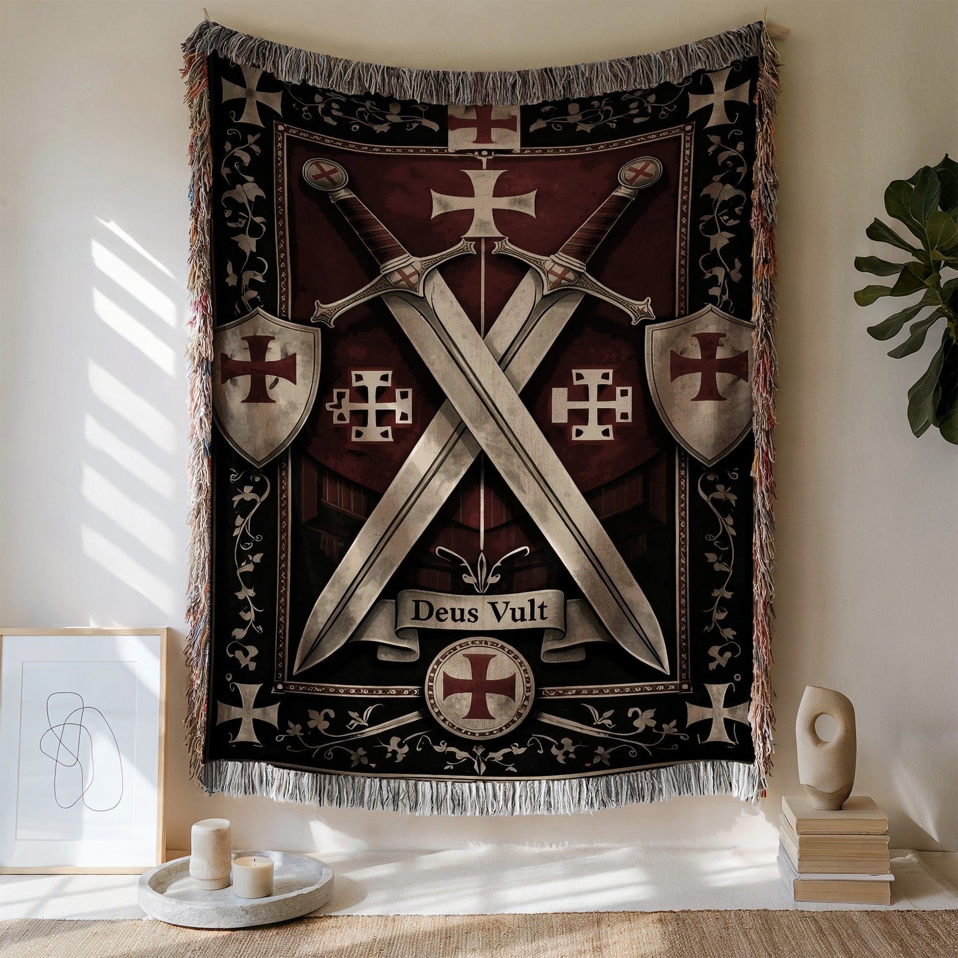 Deus Vult Medieval Knight Swords and Shields Tapestry