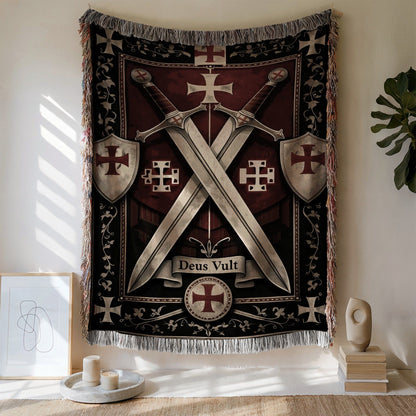 Deus Vult Medieval Knight Swords and Shields Tapestry