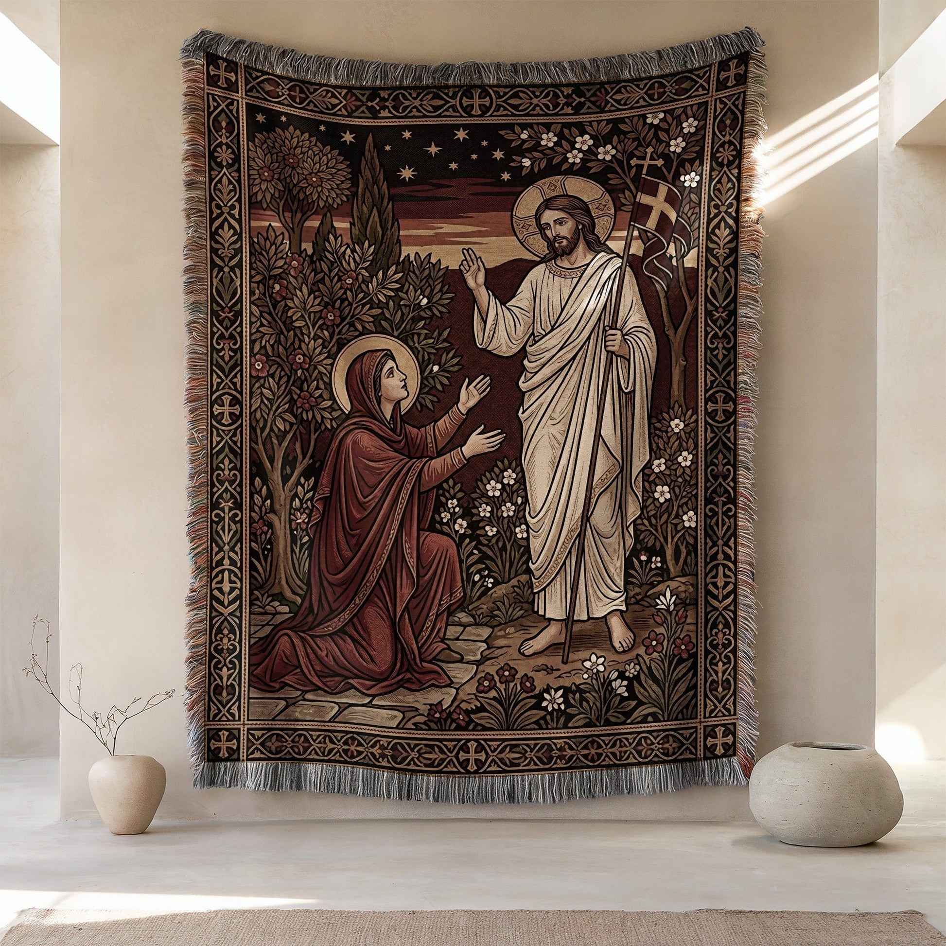 Biblical Wall Art Tapestry with Jesus and Mary Design