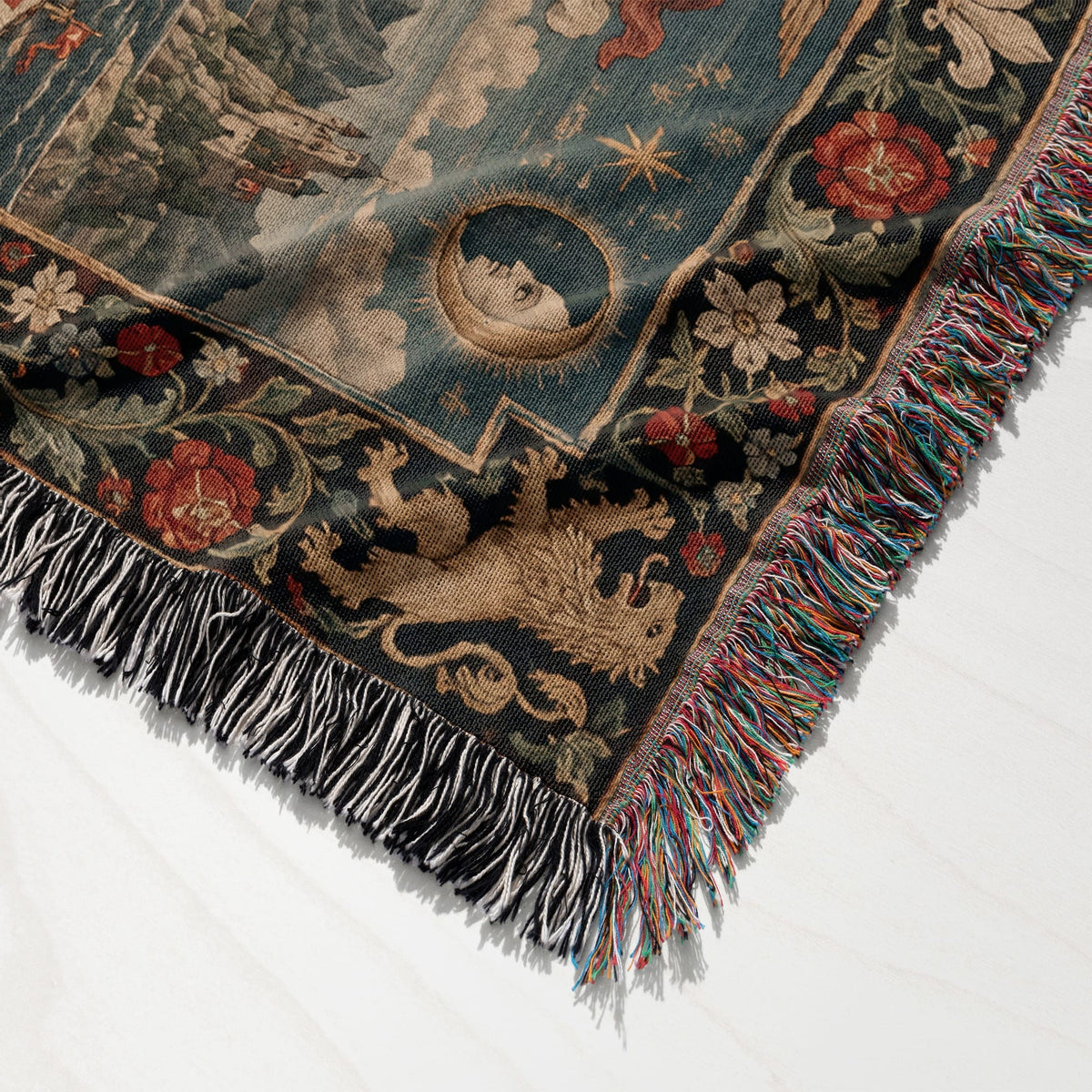 CalmNestStyle Mappa Mundi I Floral Border jacquard woven blanket