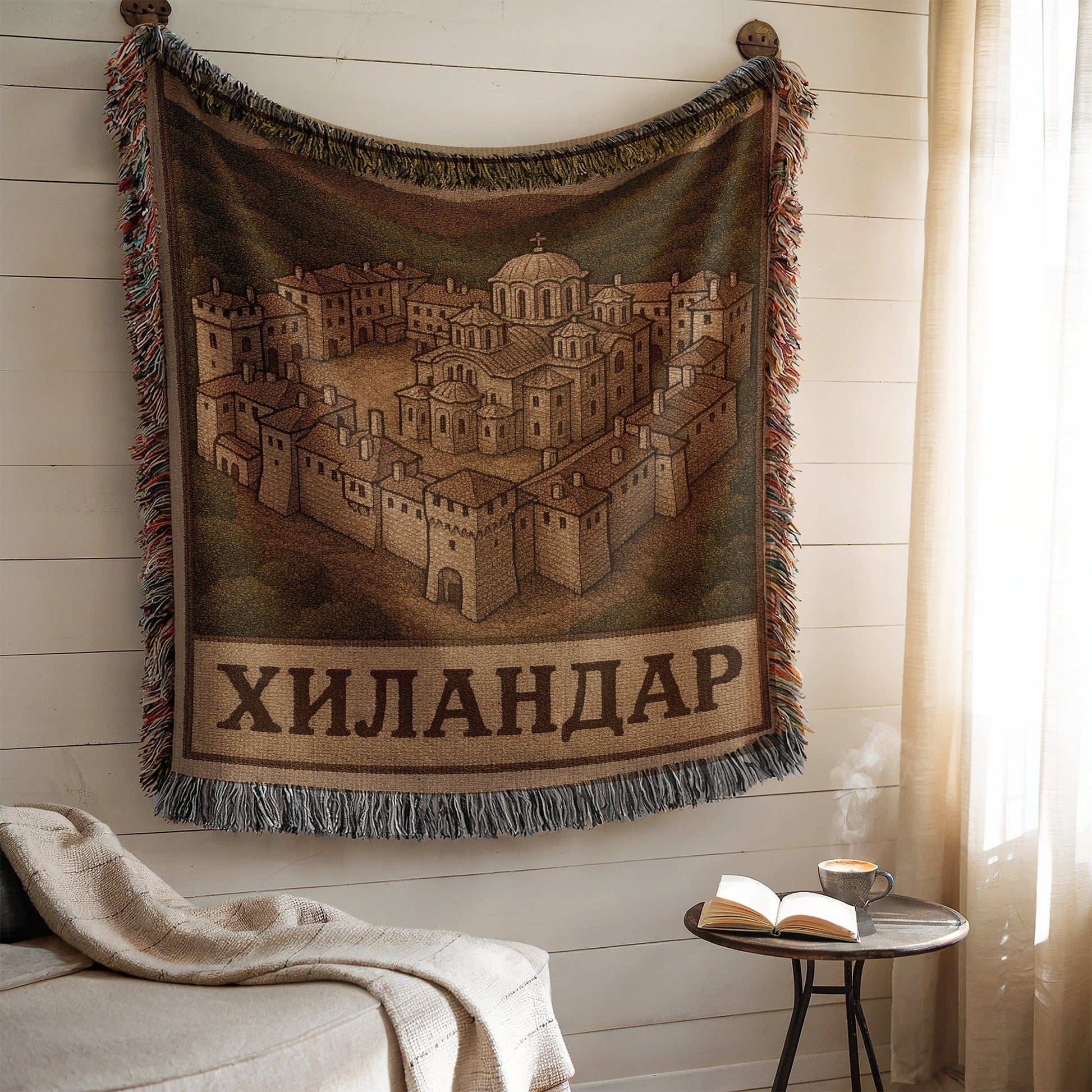 Scenic Cityscape Blanket with Ancient Architecture Design