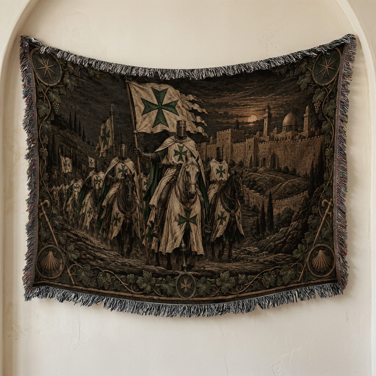 MyDesigns Saint Lazarus Host – Green Maltese Crosses at Dusk jacquard woven blanket