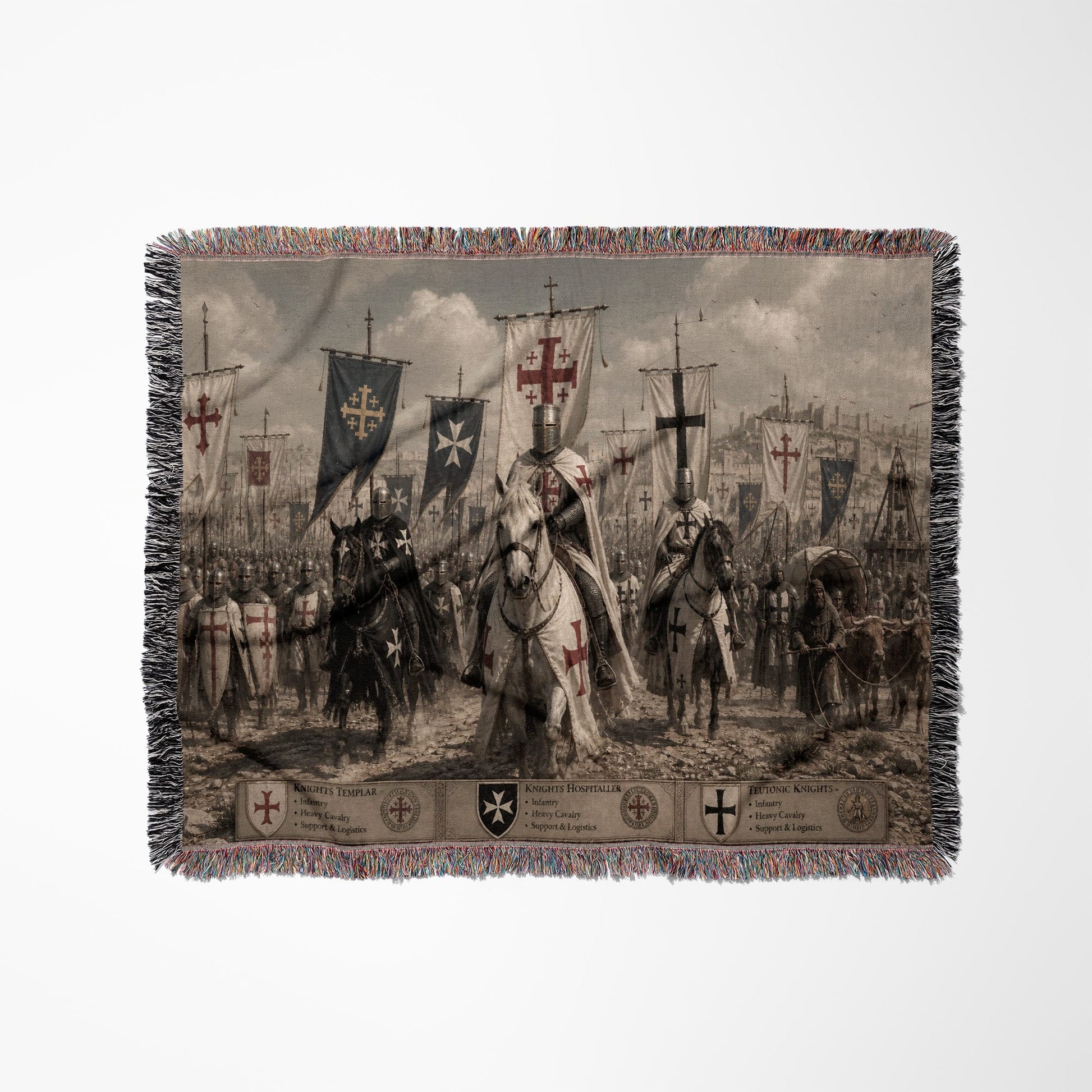 MyDesigns Medieval Tapestry Blanket – Military Orders March Woven Throw, Templar Hospitaller Teutonic Banners jacquard woven blanket