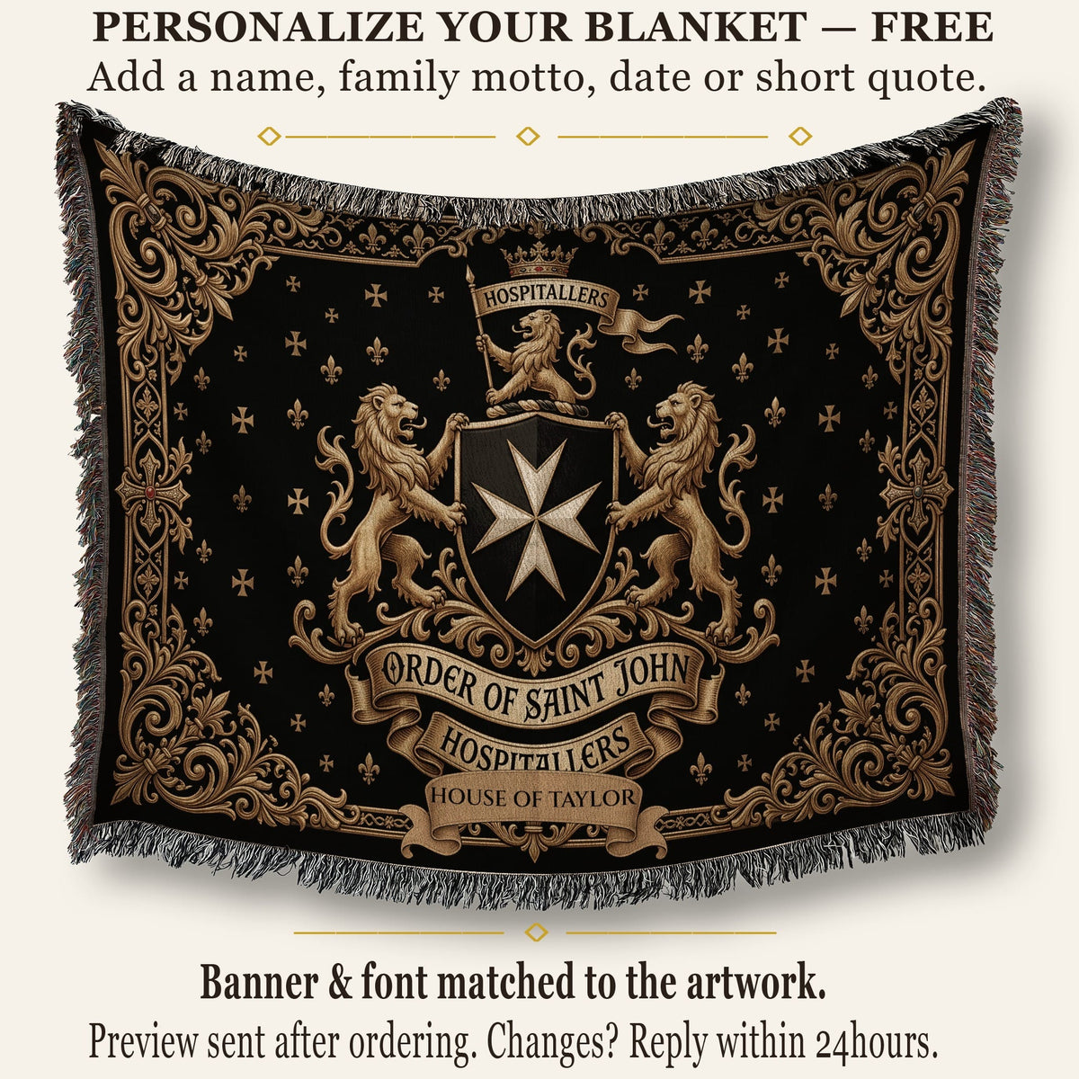 CalmNestStyle Order of Saint John Hospitallers Baroque Frame Crest Woven Blanket jacquard woven blanket