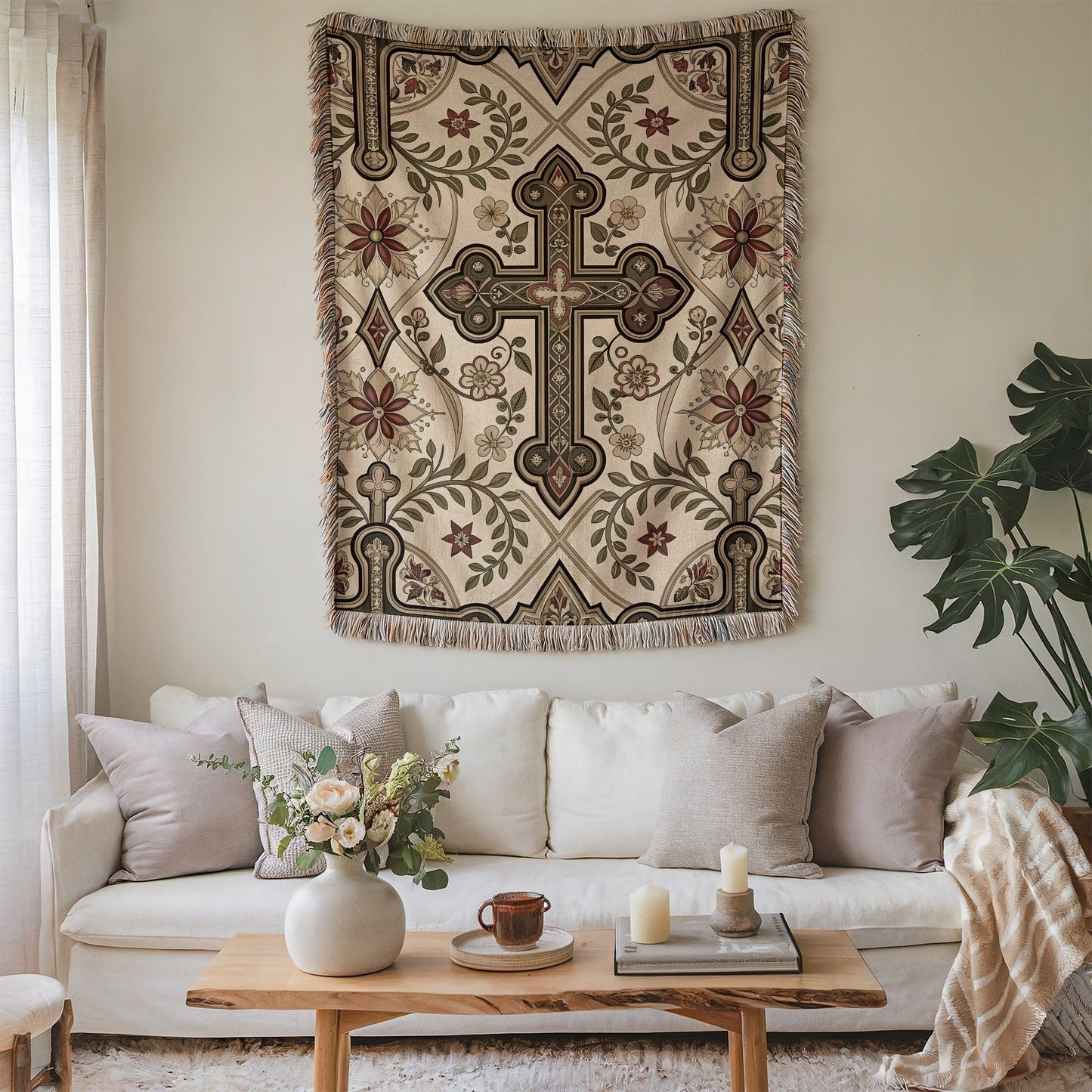 Ornate Cross Design Decorative Wall Tapestry Product