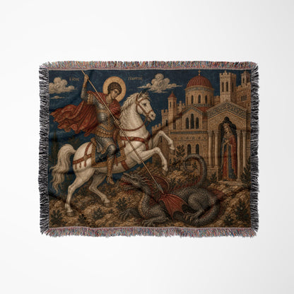 CalmNestStyle Saint George Byzantine Icon jacquard woven blanket