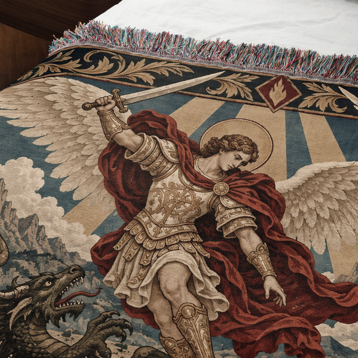 CalmNestStyle Saint Michael Defeats the Dragon jacquard woven blanket