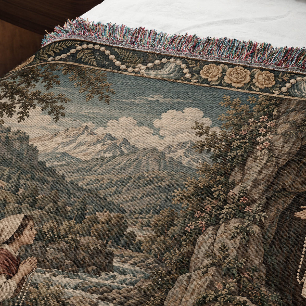 CalmNestStyle Our Lady of Lourdes at the Grotto jacquard woven blanket