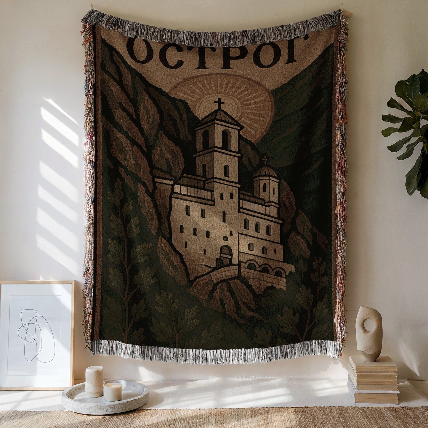Scenic Church Tapestry Wall Hanging Artwork