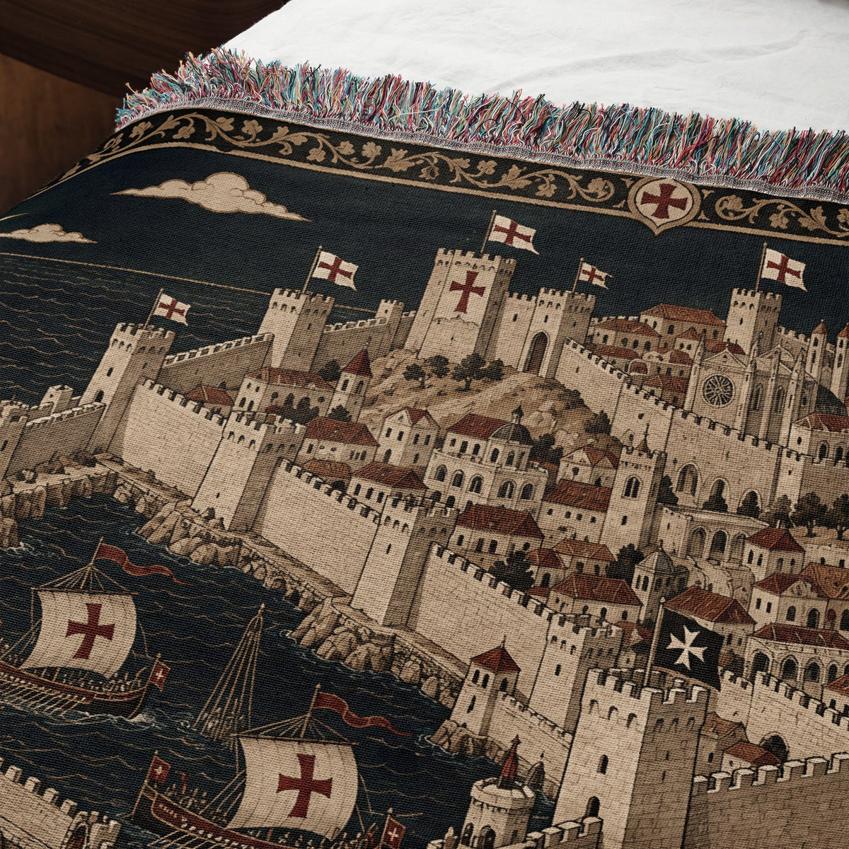 CalmNestStyle Crusader Harbor Siege I Camp Before the Walls jacquard woven blanket