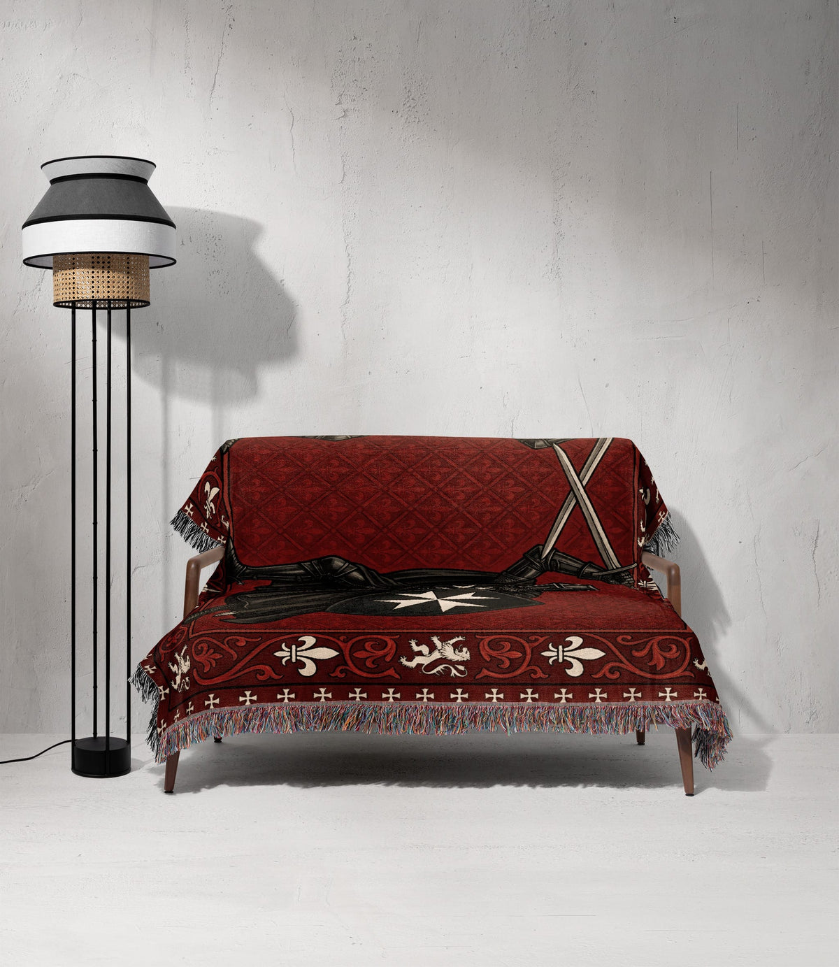 CalmNestStyle Black Knights Sword Duel on Red Damask Woven Blanket jacquard woven blanket