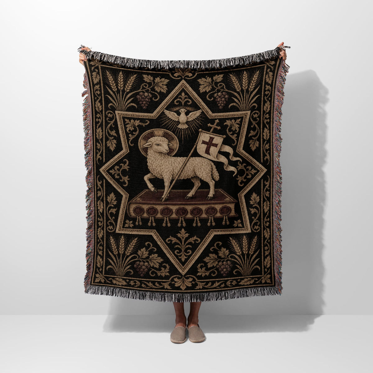 CalmNestStyle Ornate Agnus Dei Woven Blanket jacquard woven blanket
