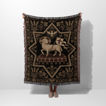 CalmNestStyle Ornate Agnus Dei Woven Blanket jacquard woven blanket