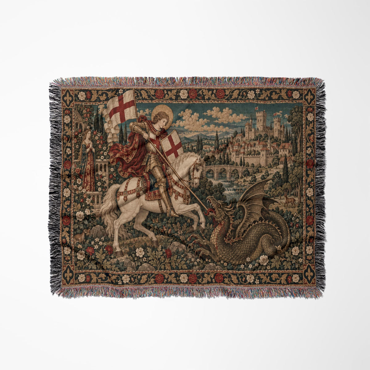 CalmNestStyle Saint George The Red Cross Banner jacquard woven blanket