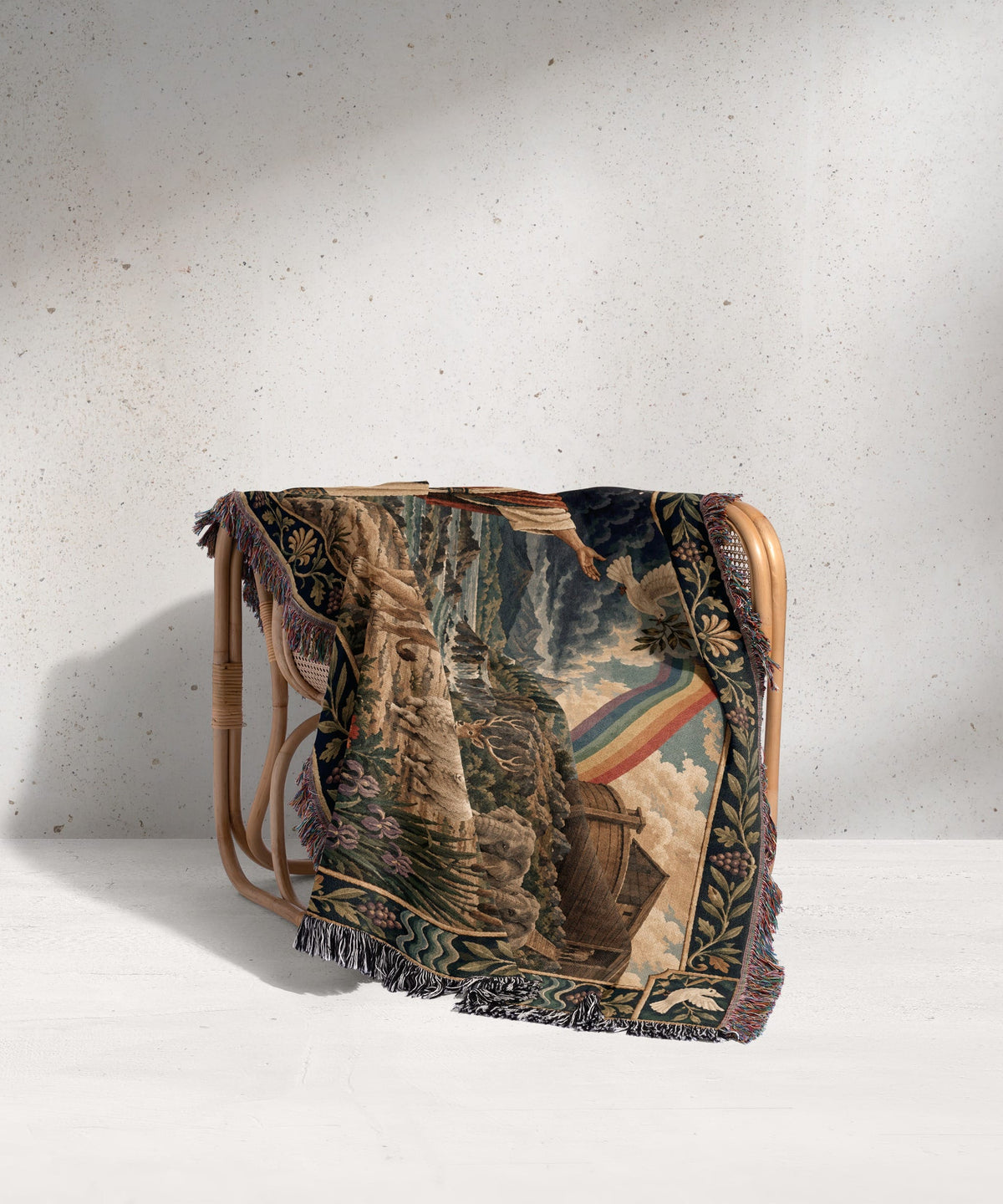 CalmNestStyle Noahs Ark with Rainbow and Dove jacquard woven blanket