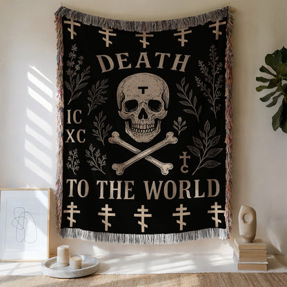 Death To The World Skull and Crossbones Tapestry