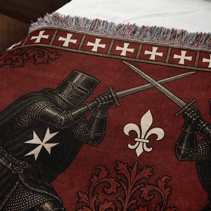 CalmNestStyle Hospitaller Knights Duel Red Fleur de Lis Woven Blanket jacquard woven blanket