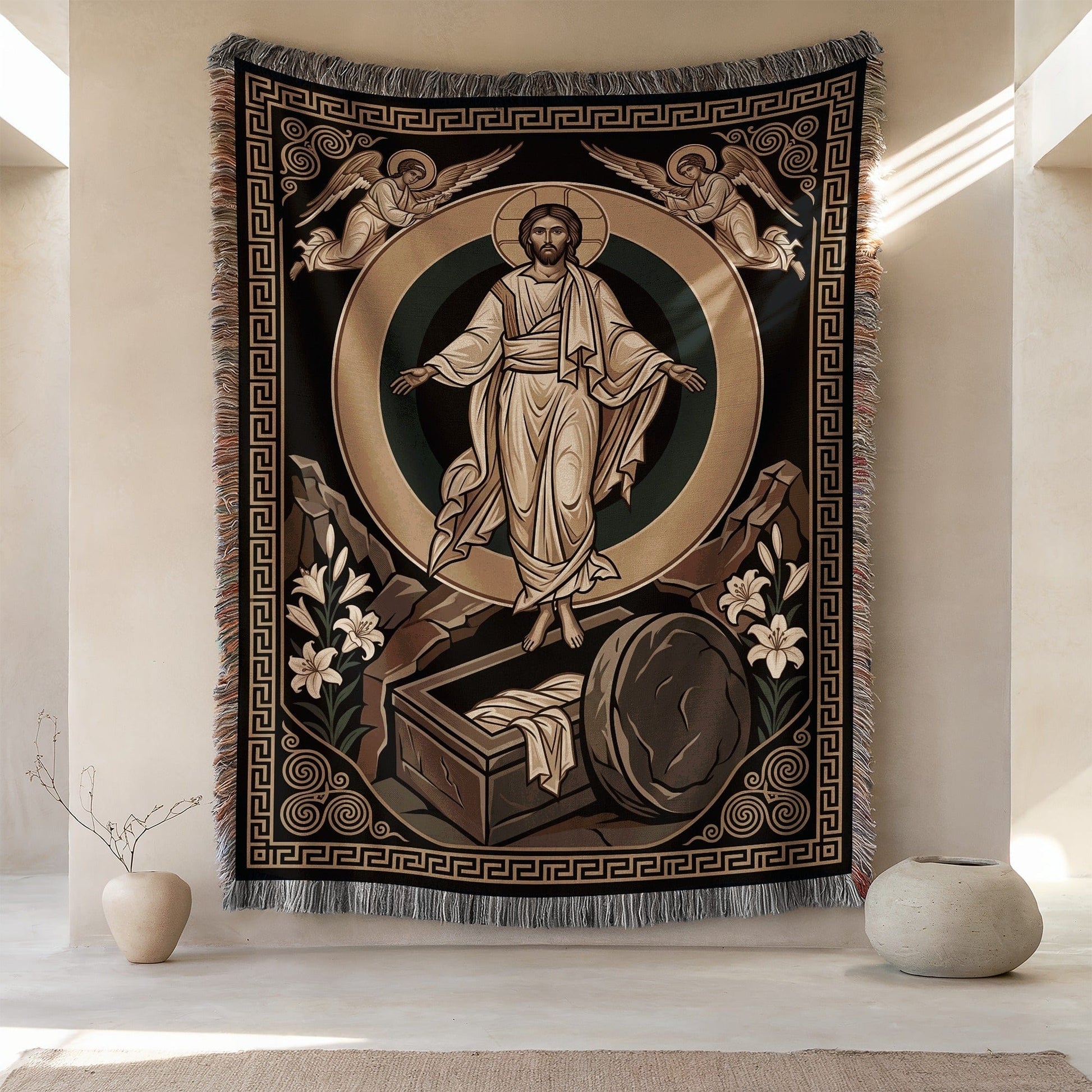 Religious Art Tapestry With Resurrection Scene Design