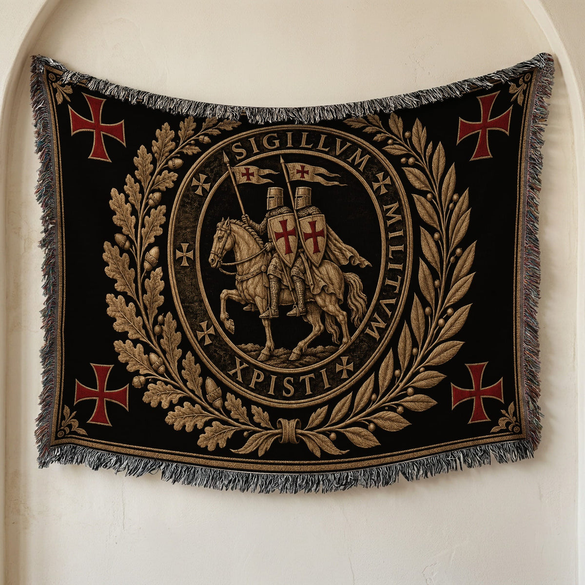 CalmNestStyle Sigillum Militum Xpisti Templar Seal in Gold jacquard woven blanket