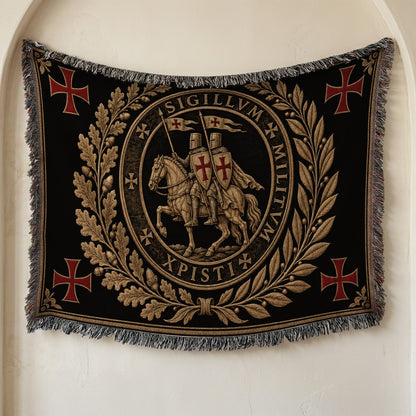 CalmNestStyle Sigillum Militum Xpisti Templar Seal in Gold jacquard woven blanket