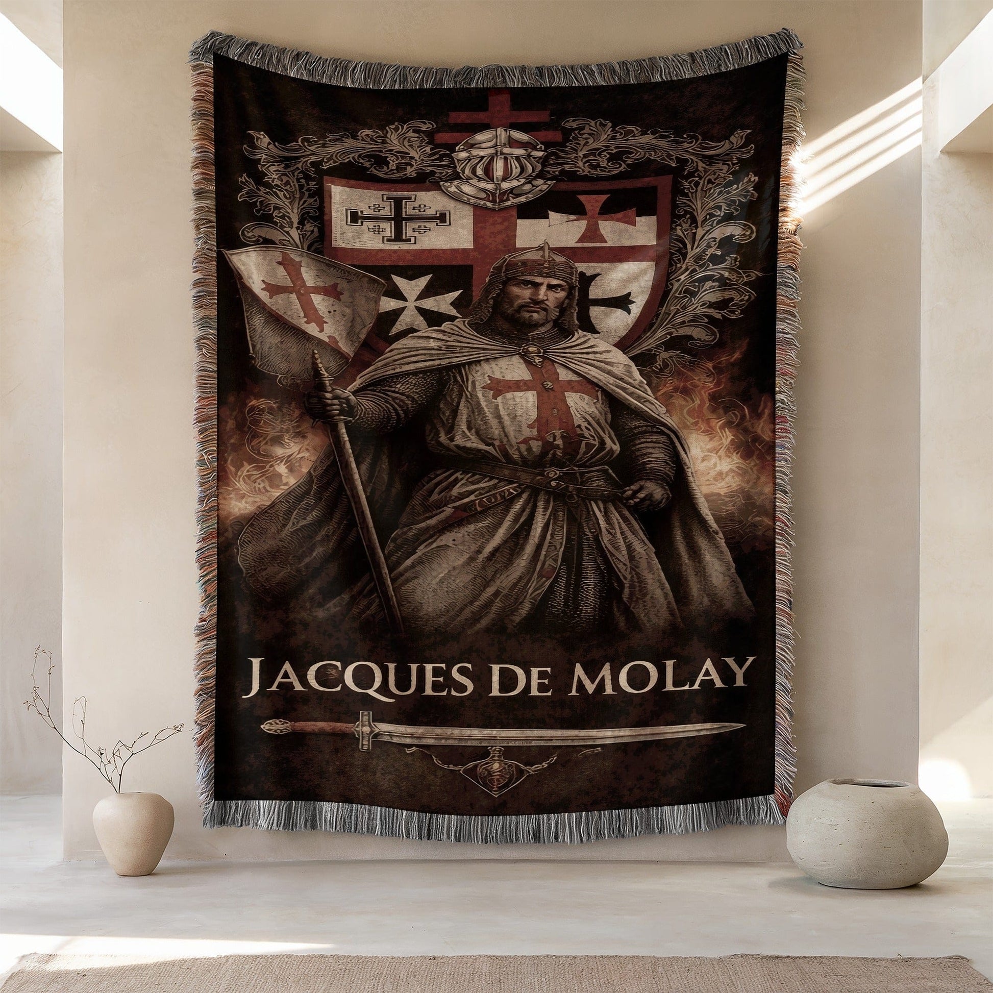 Jacques De Molay Knight Tapestry Medieval Decor