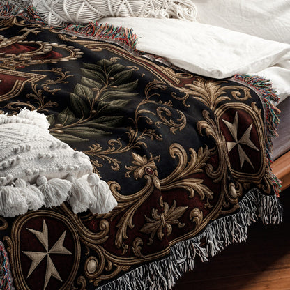 CalmNestStyle Order of Malta Crowned Crest Navy Laurel Woven Blanket jacquard woven blanket