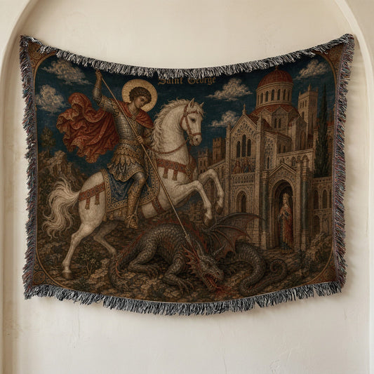 CalmNestStyle Saint George Before the Church jacquard woven blanket