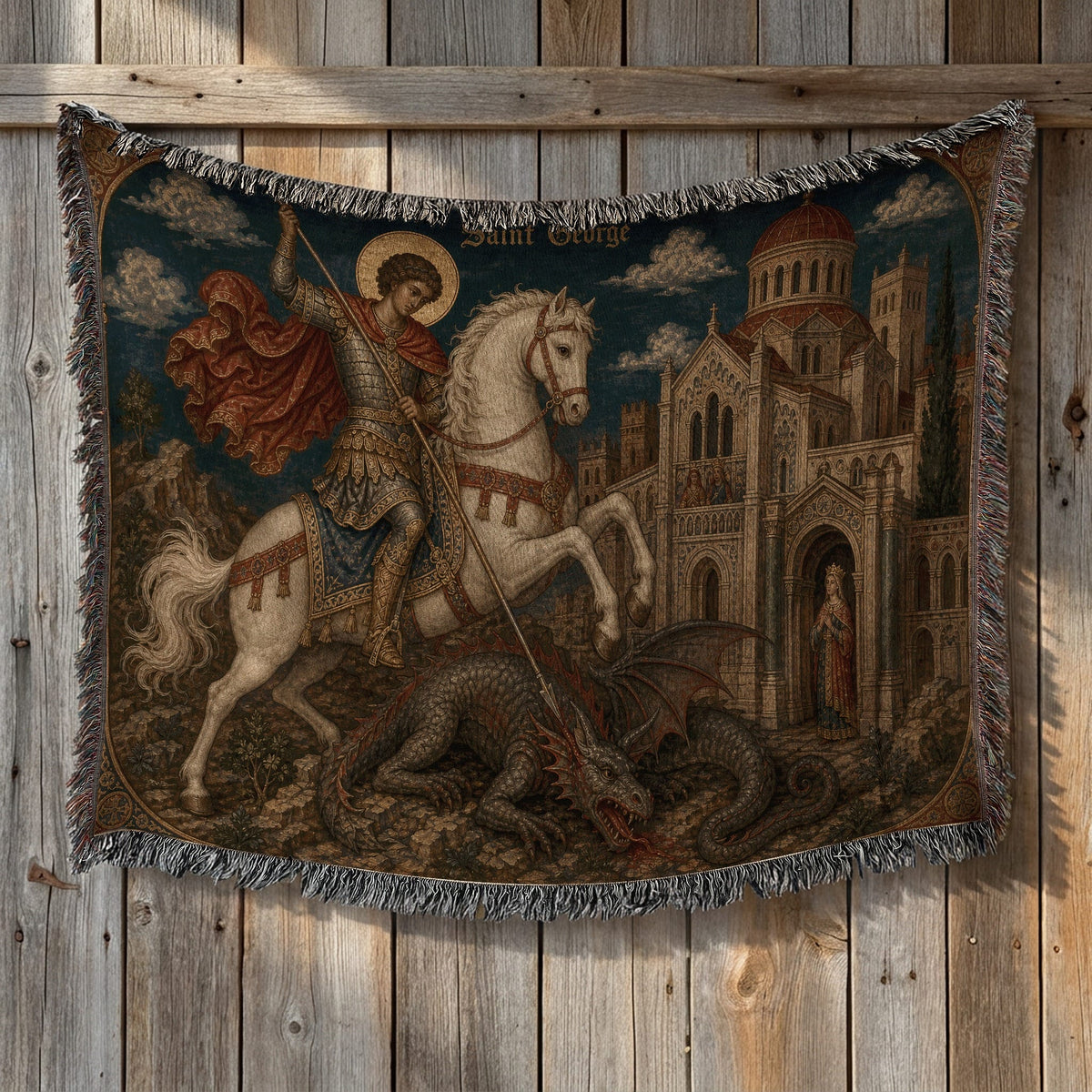 CalmNestStyle Saint George Before the Church jacquard woven blanket