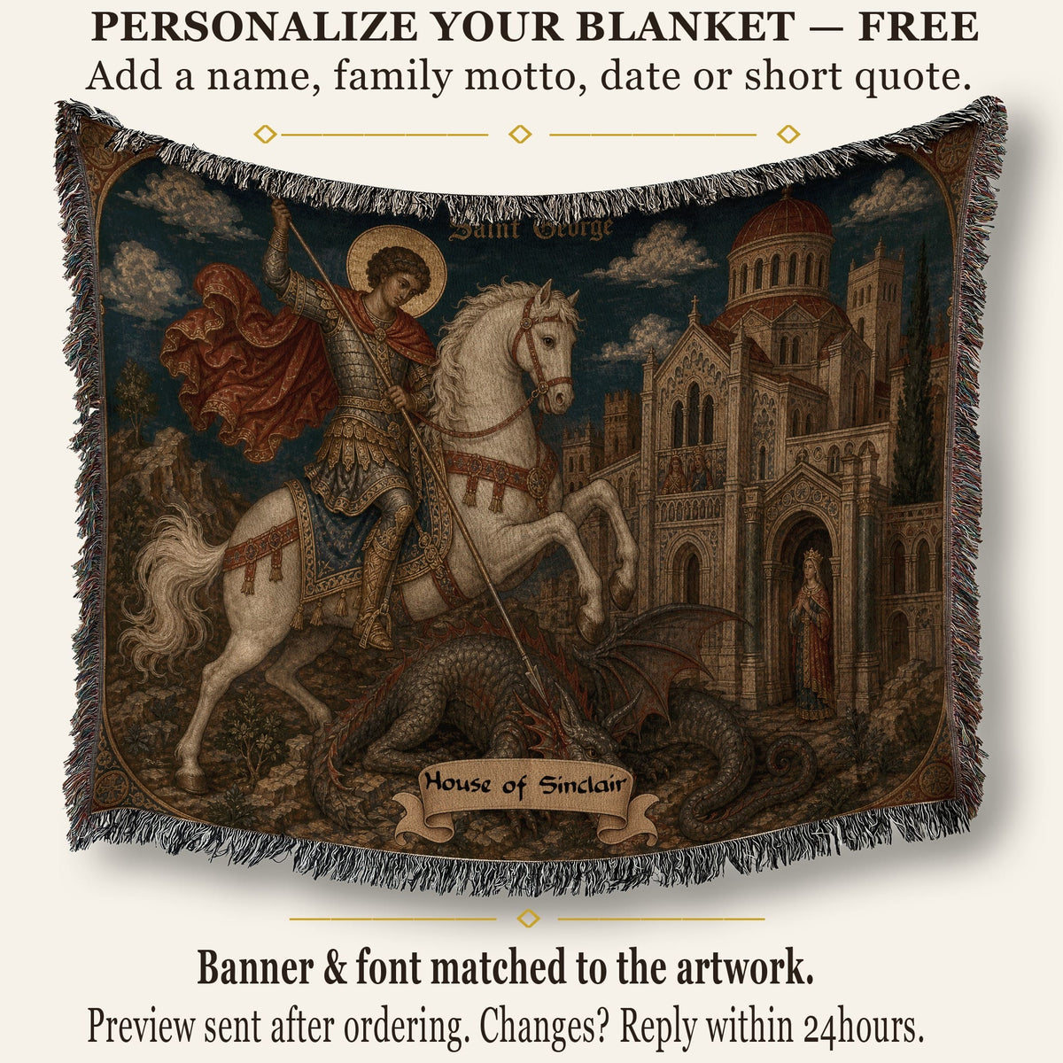 CalmNestStyle Saint George Before the Church jacquard woven blanket