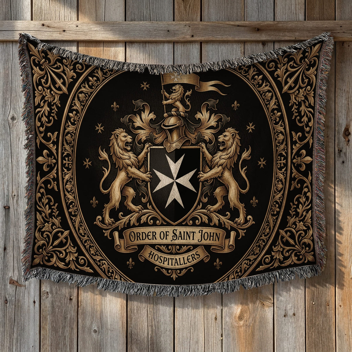 CalmNestStyle Order of Saint John Hospitallers Round Medallion Crest Woven Blanket jacquard woven blanket