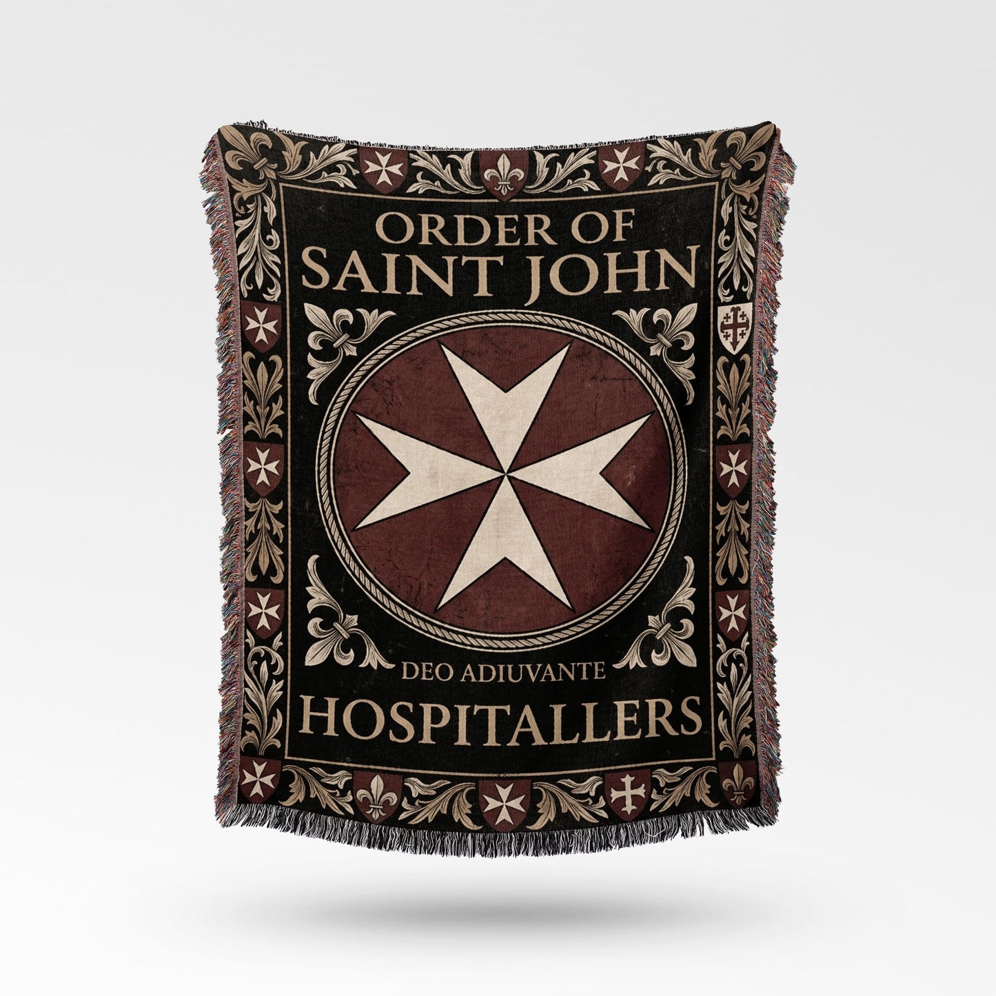 Order of Saint John blanket with Maltese cross and motto "Deo Adiuvante".