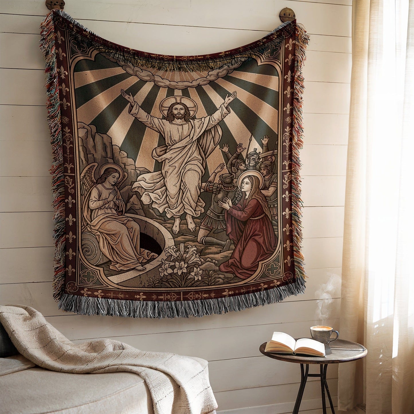 Religious Tapestry with Resurrection of Jesus Design