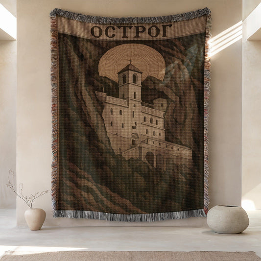 Ancient Fortress Design with Iconic Religious Symbol