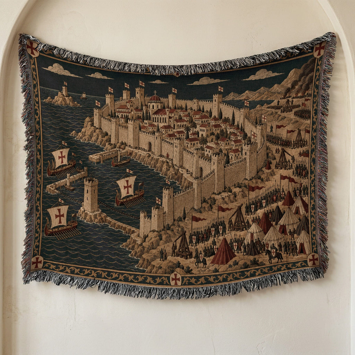 CalmNestStyle Crusader Harbor Siege I Fleet in the Bay jacquard woven blanket