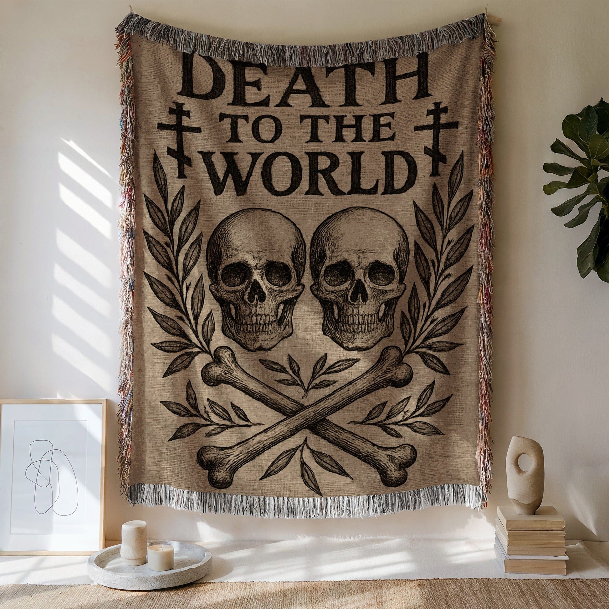 Death to the World Skull and Crossbones Wall Hanging