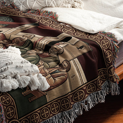 MyDesigns Crimson Gold Mystical Supper Landscape Tapestry - Byzantine Icon jacquard woven blanket