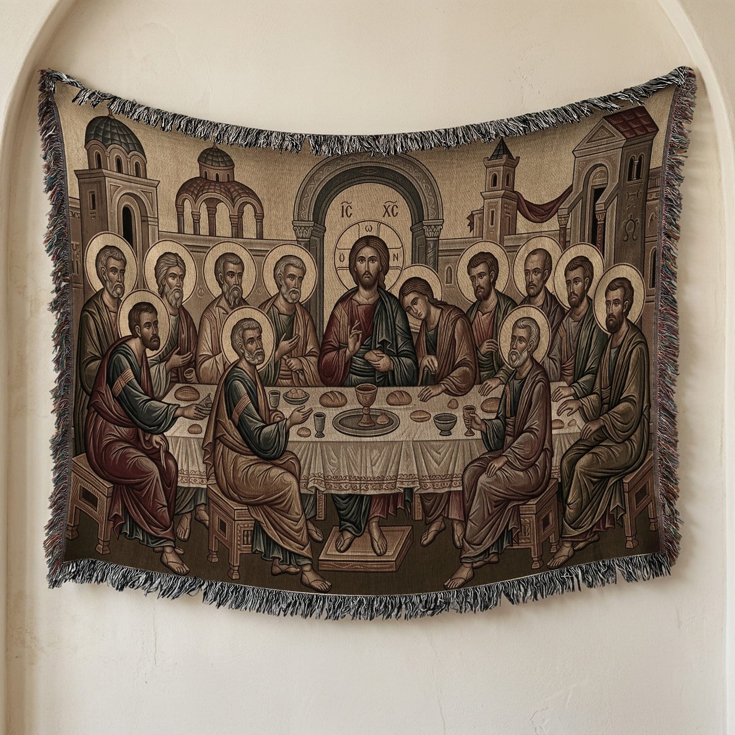 MyDesigns Holy City Last Supper Horizontal Tapestry - Byzantine Icon jacquard woven blanket