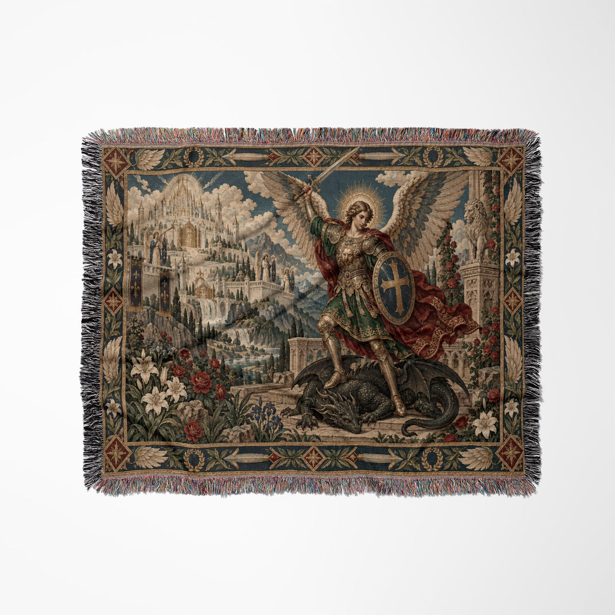 CalmNestStyle Saint Michael and the Dragon jacquard woven blanket