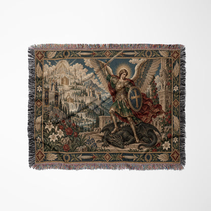 CalmNestStyle Saint Michael and the Dragon jacquard woven blanket