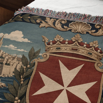 CalmNestStyle Valletta Harbor with Crowned Hospitaller Shield Woven Blanket jacquard woven blanket