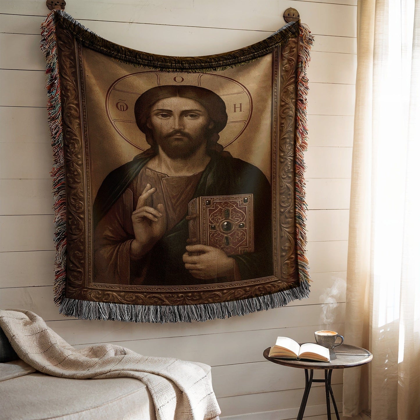 Religious Wall Art Decor with Fringed Details