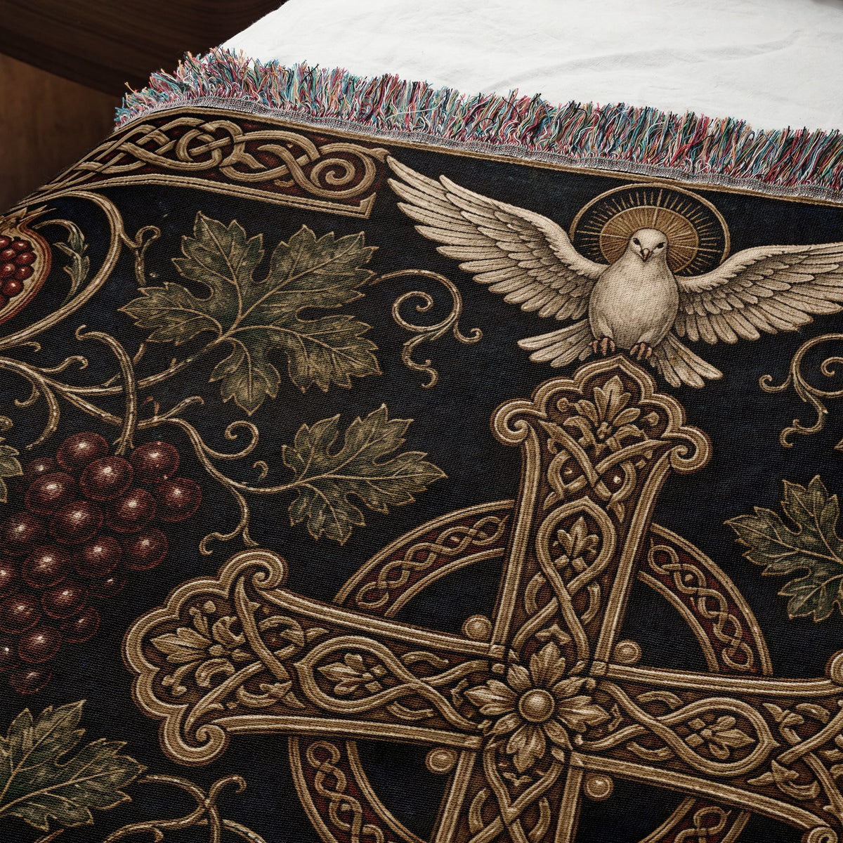 CalmNestStyle Cross of the True Vine jacquard woven blanket