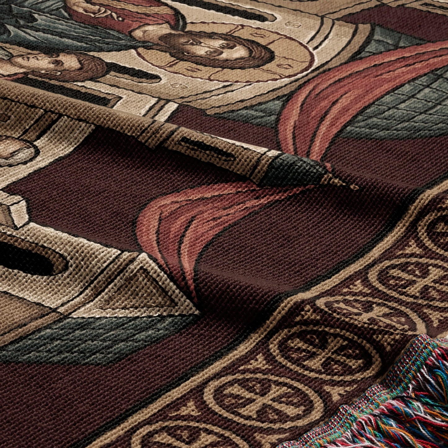 MyDesigns Crimson Gold Mystical Supper Landscape Tapestry - Byzantine Icon jacquard woven blanket