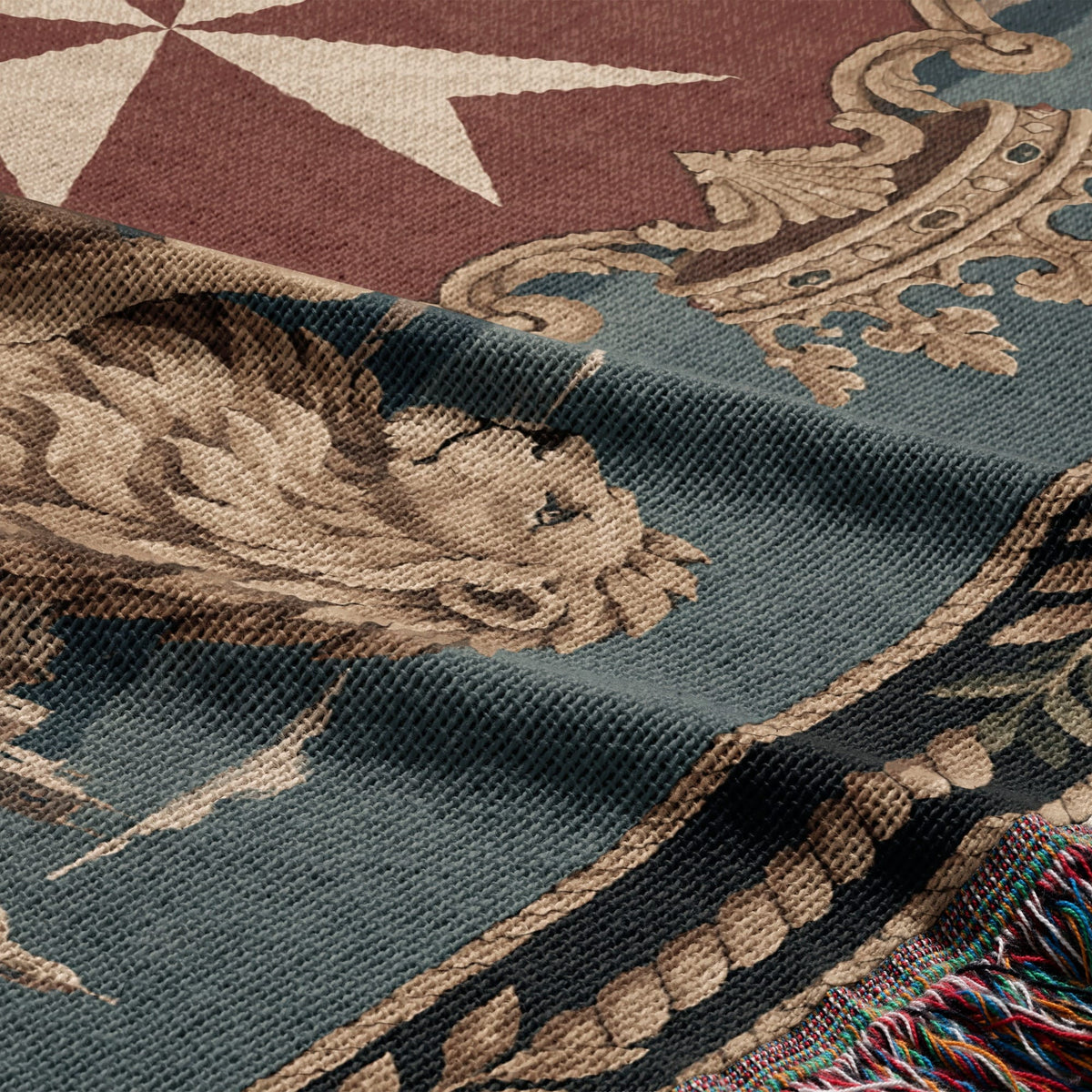 CalmNestStyle Golden Lions Crowned Shield over Valletta Woven Blanket jacquard woven blanket