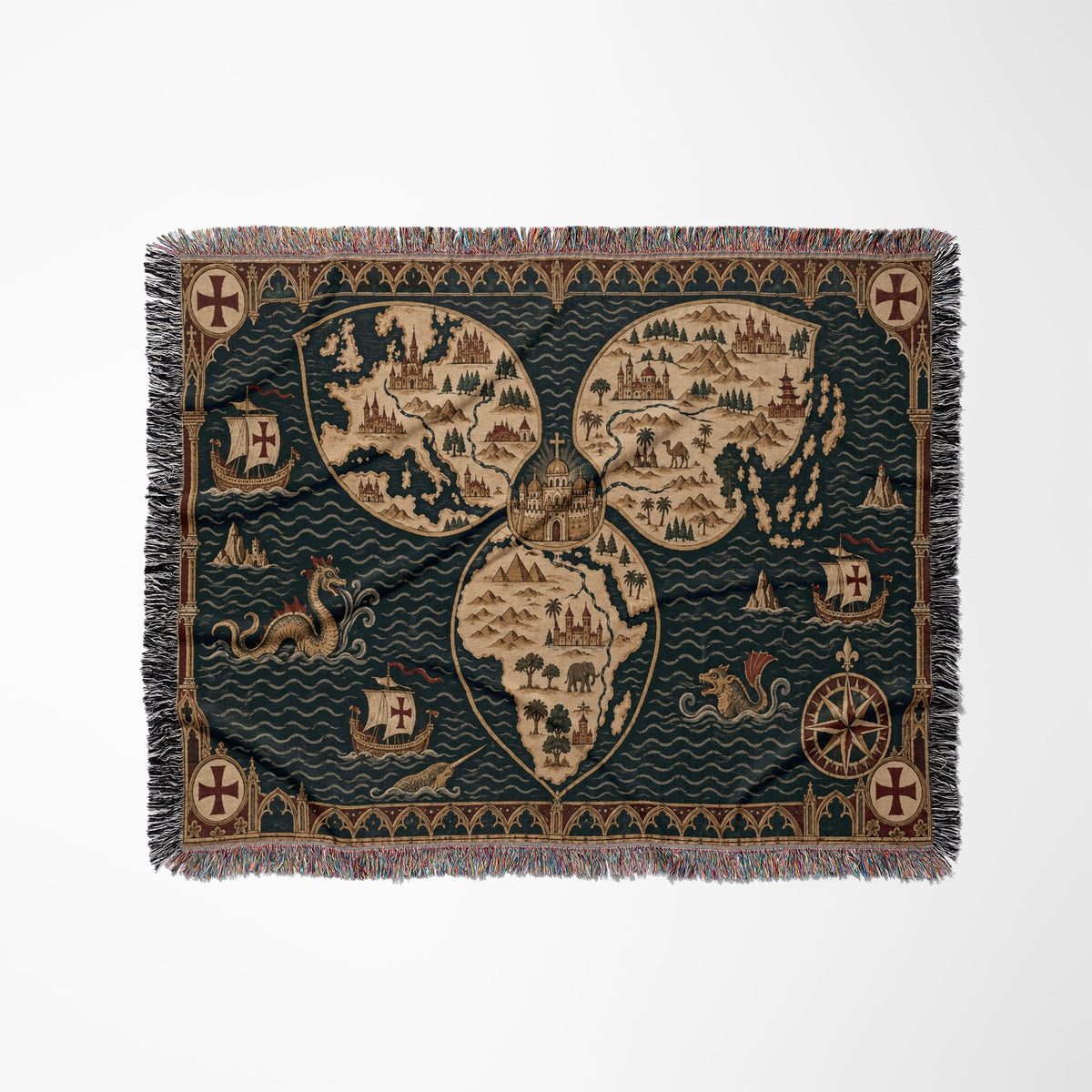 CalmNestStyle Mappa Mundi I Three Continents jacquard woven blanket