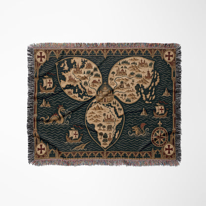 CalmNestStyle Mappa Mundi I Three Continents jacquard woven blanket