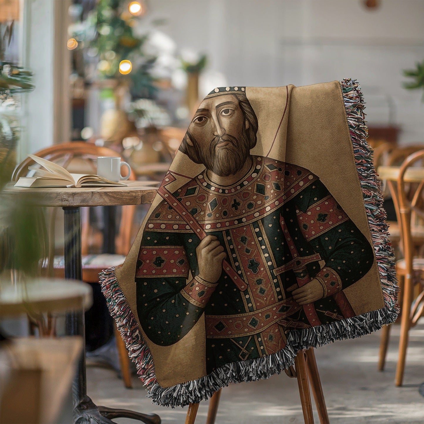 Medieval Knight with Sword Woven Decorative Throw Blanket