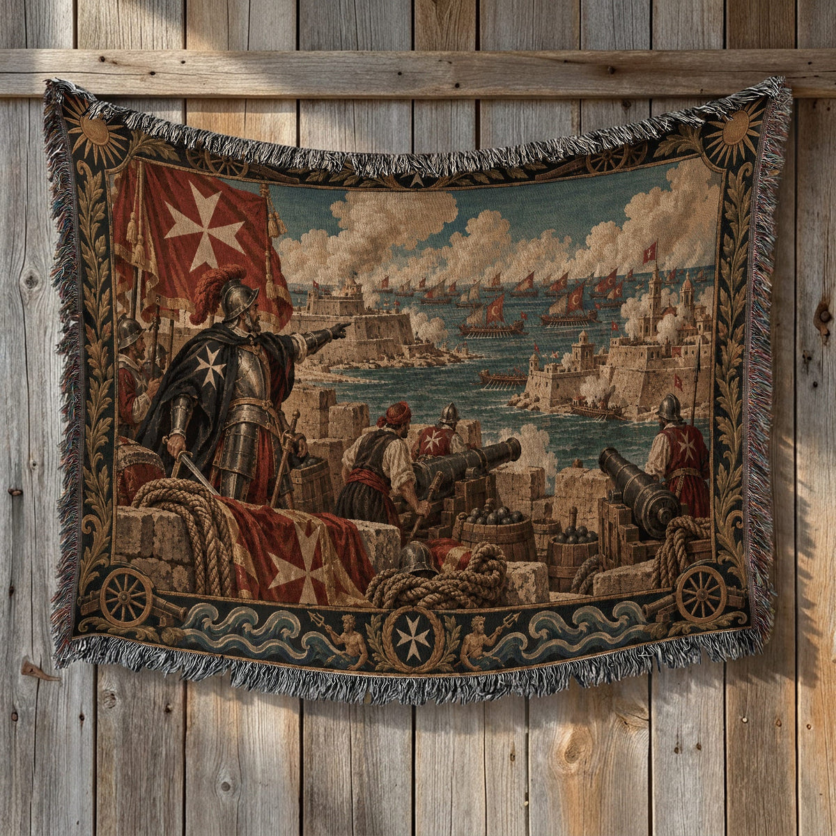 CalmNestStyle Knights of Malta Cannons on the Harbor Walls Woven Blanket jacquard woven blanket