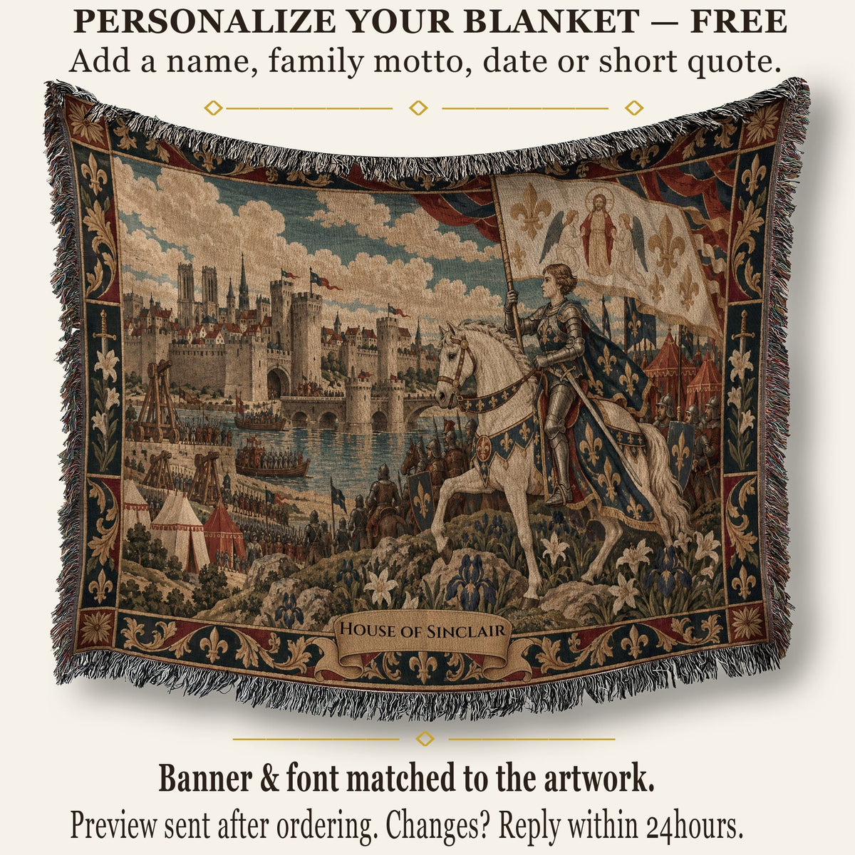 CalmNestStyle Joan of Arc at Orleans jacquard woven blanket